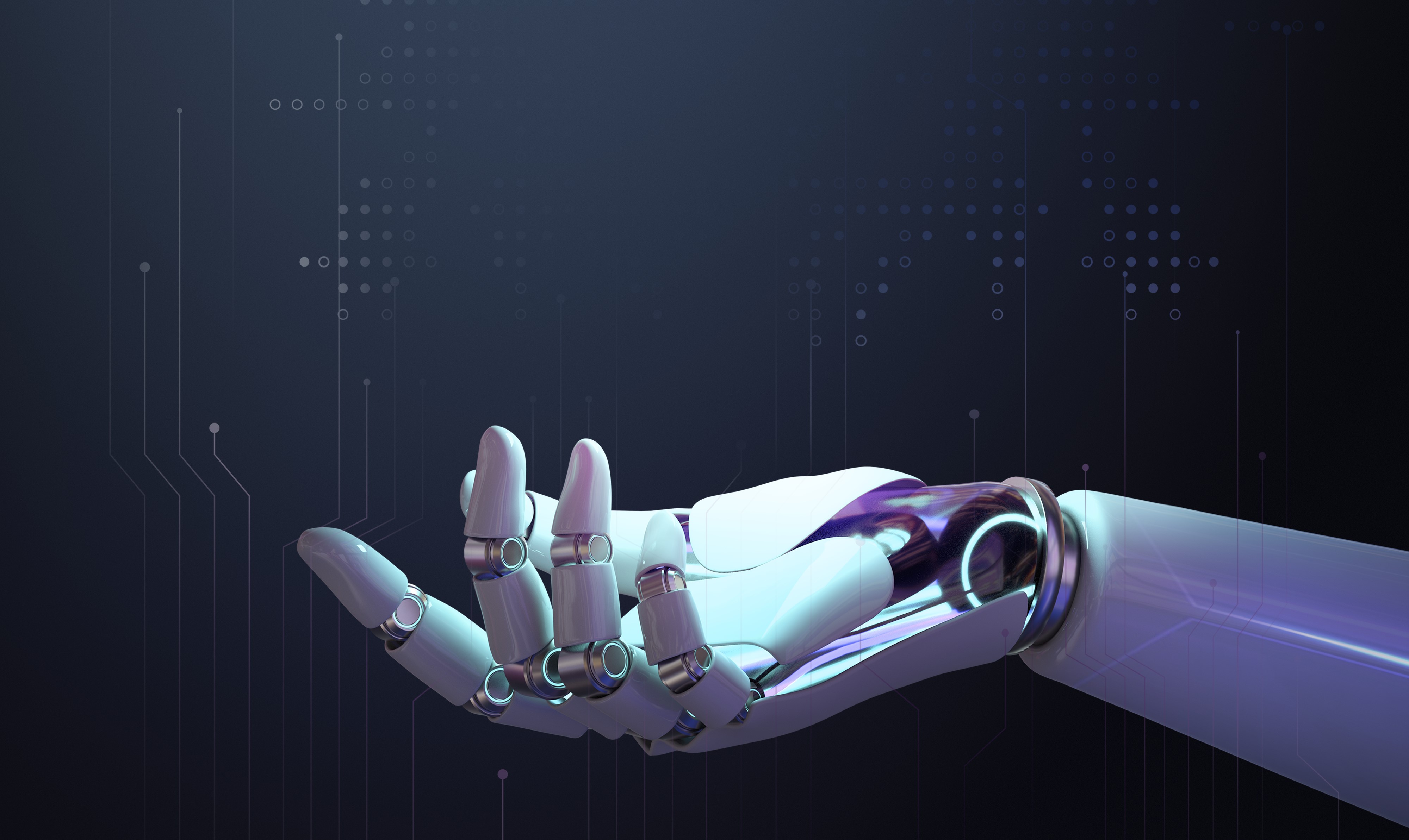 image of a robot hand on a dark background