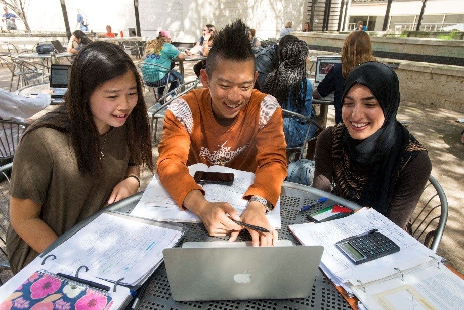 picture of students around a computer