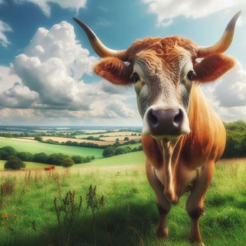 AI picture of a longhorn cow in a field