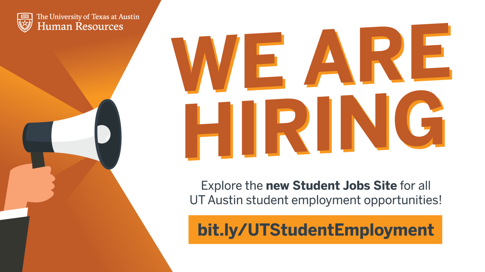 We are hiring. Explore the new Student Jobs site for all UT Austin student employment opportunities. bit.ly/UTStudentEmployment