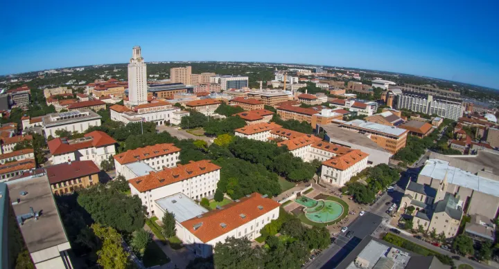 aerial picture of campus from the roof of Dobie