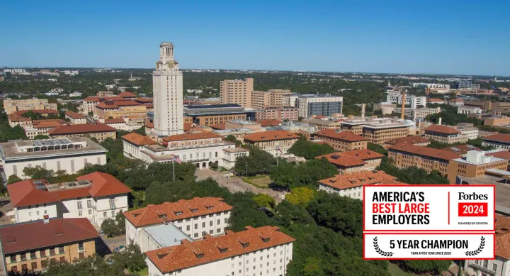 picture of campus and tower with Forbes Best Large Employer 2024 icon