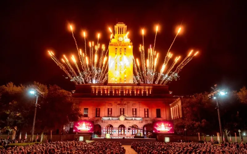 picture of UT Tower with fireworks